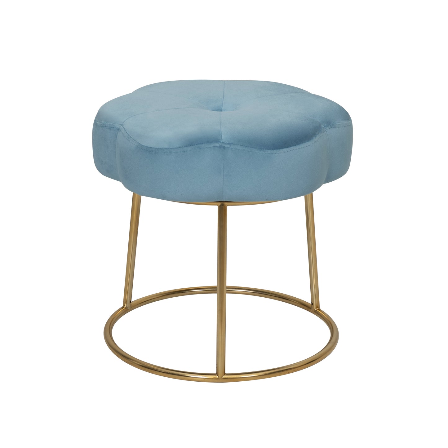 Linon Siena Gold Steel Base Upholstered Flower Shape Vanity Stool in Blue Velvet