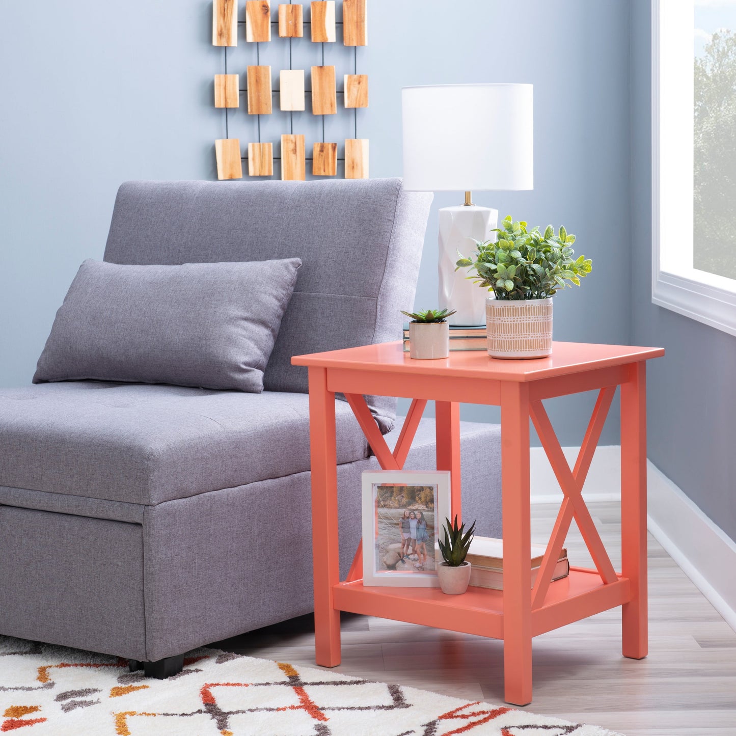 Linon Edmiston Indoor End Table with Shelf, 22" Tall, Coral