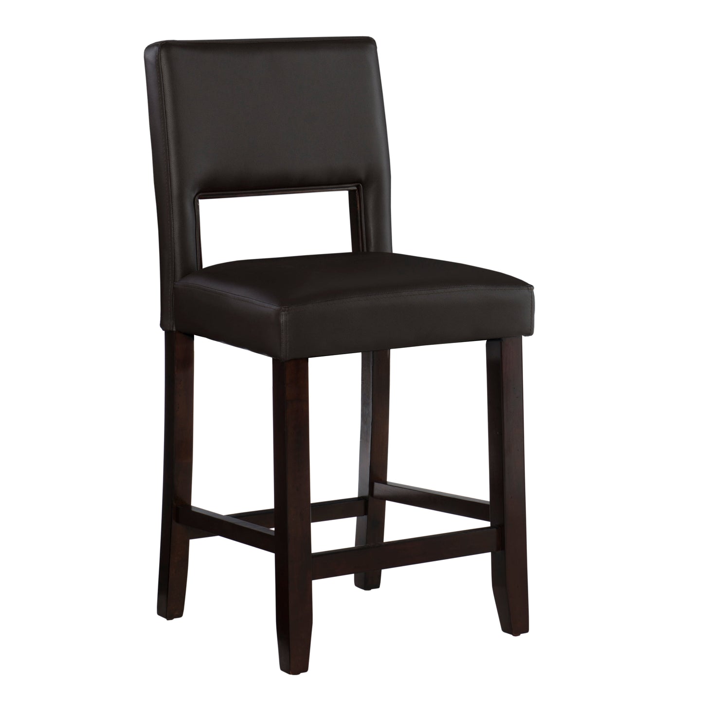Linon Jevon 24" Indoor Wood Counter Stool, Dark Brown Faux Leather
