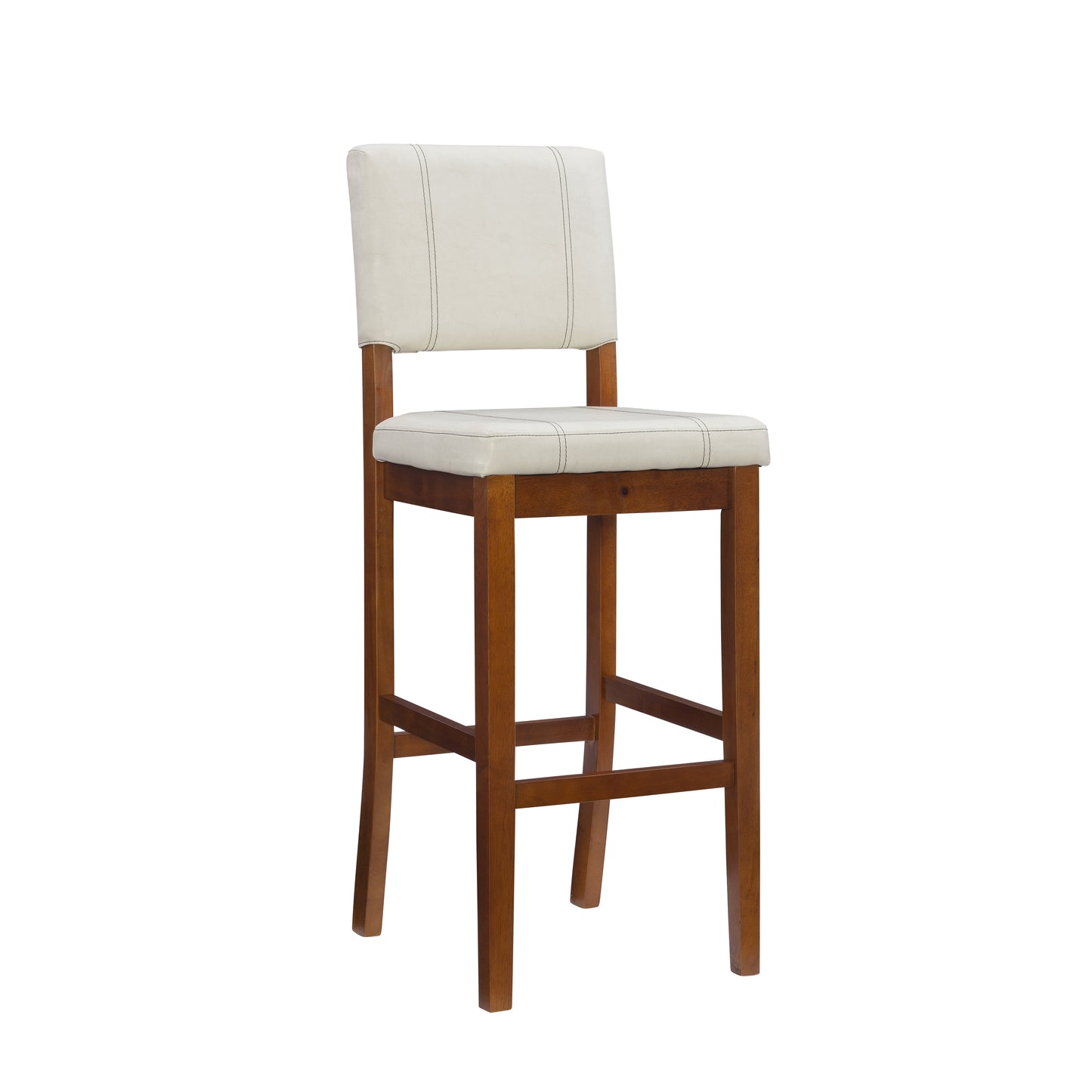 Linon Milano Taburete de Bar Tapizado para Interiores con Respaldo Medio de 30", Cuero Sintético Nogal/crema Mediano