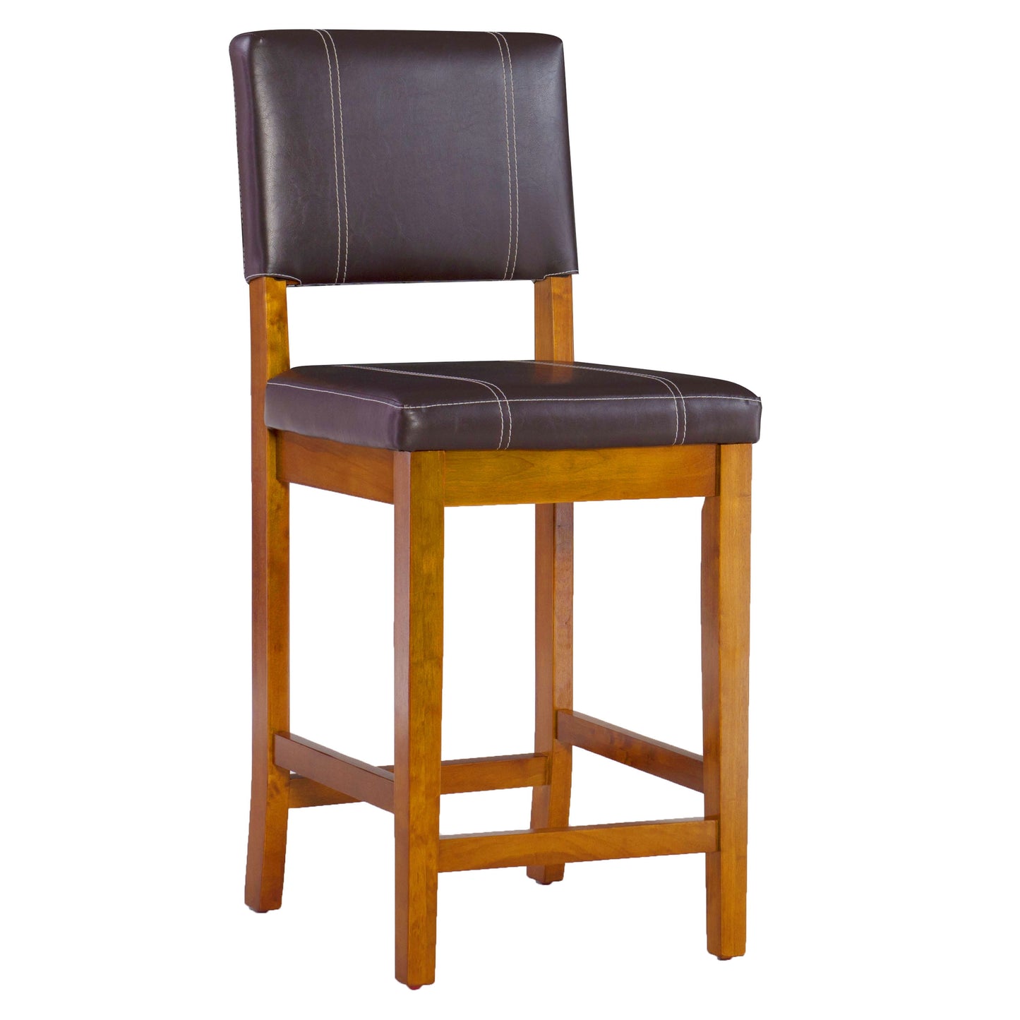 Linon Milano 24.8" High Wooden Counter Stool in Dark Brown Faux Leather