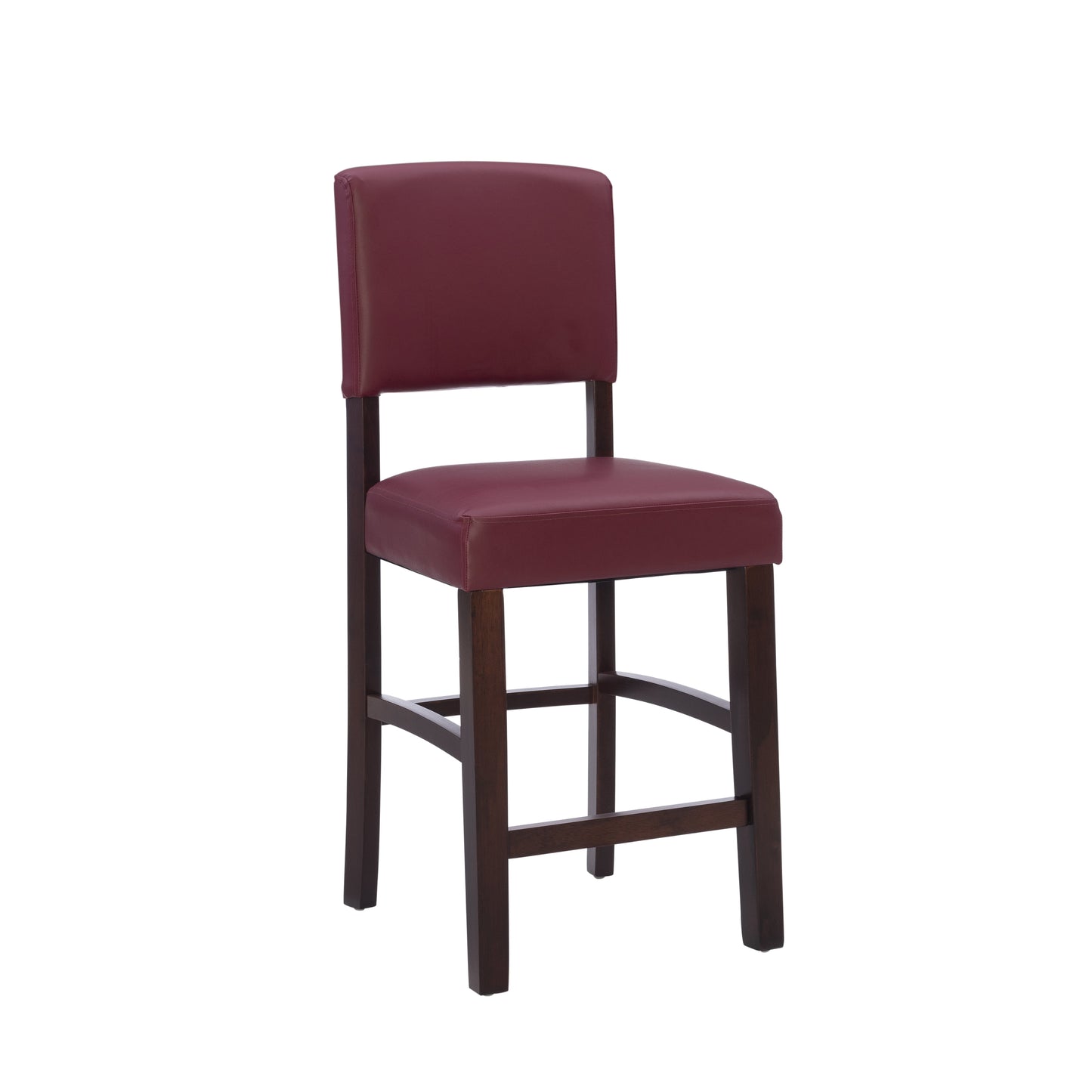 Linon Monaco Full Back Wood Counter Stool, 24" Seat Height, Espresso Finish with Dark Red Fabric