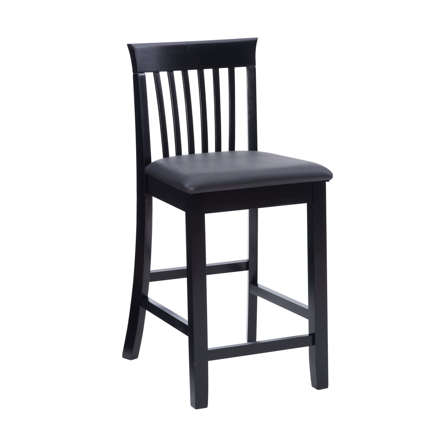 Linon Torino Full Back Wood Counter Stool, 24" Seat Height, Black Finish with Black Fabric