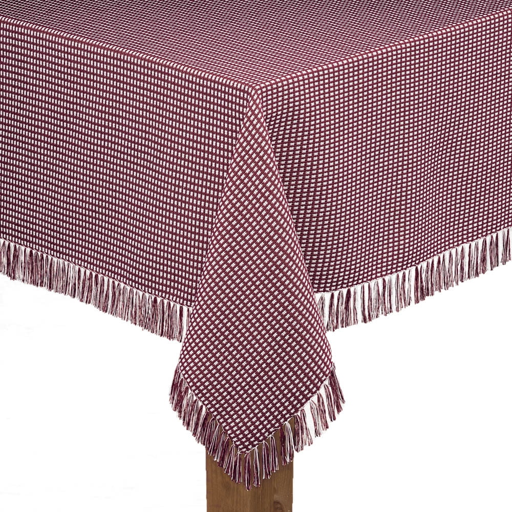 Lintex Linens Homespun Check 100% Cotton Woven Fringed Tablecloth 60"X120", Wine