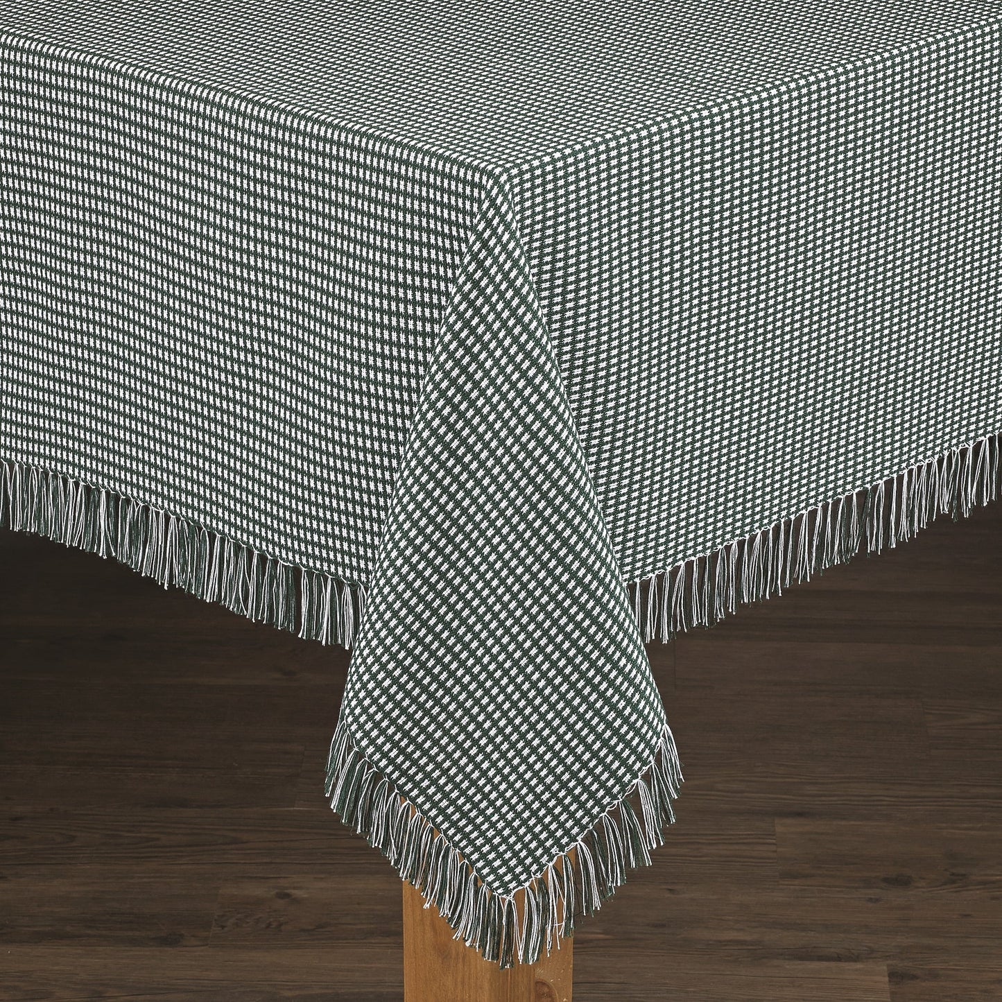 Lintex Linens Homespun Check 100% Cotton Woven Fringed Tablecloth 60"X84", Hunter