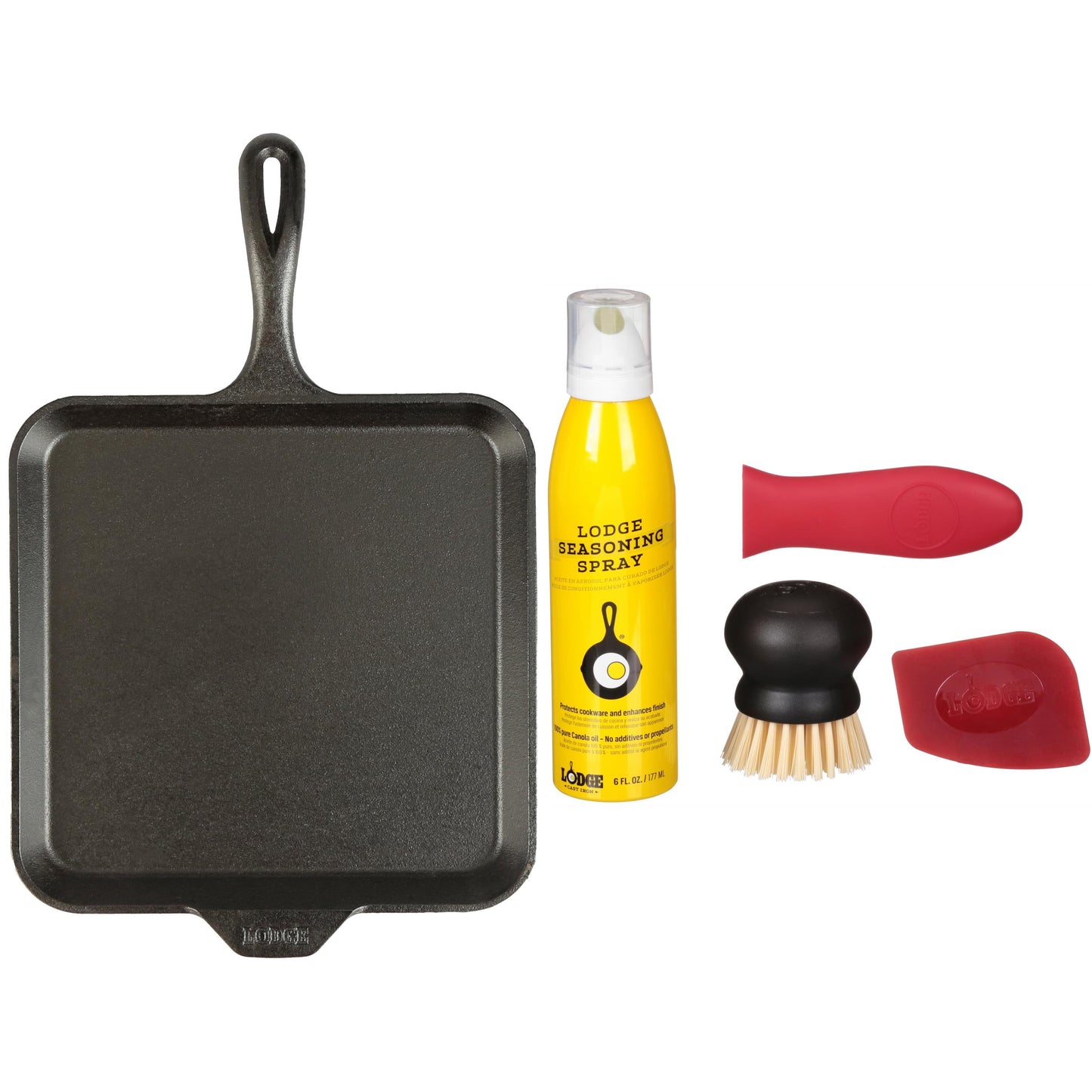 Lodge Cast Iron 11" Square Seasoned Savor the Outdoors Griddle + Lodge Cast Iron Seasoned Cast Iron Care Kit