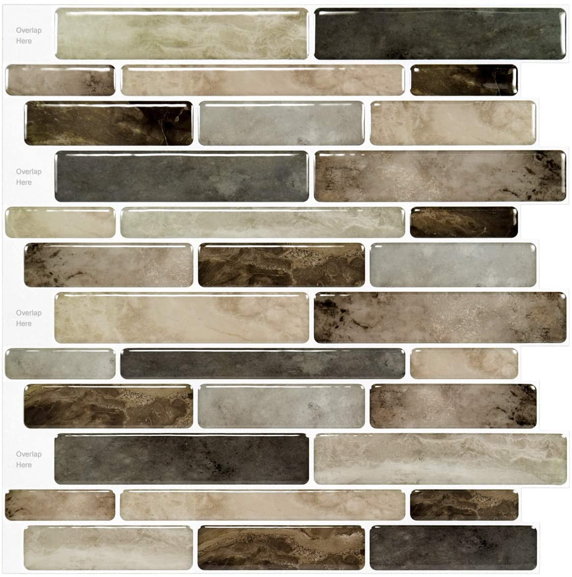 LongKing Brown Marble Tile Peel and Stick Backsplash 12 in. x 12 in.(10-Pack)