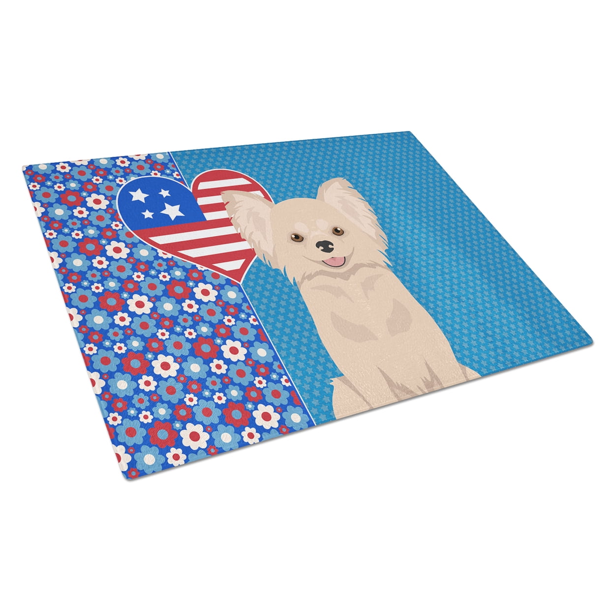 Longhaired Cream Chihuahua Glass Cutting Board Large 12 in x 15 in