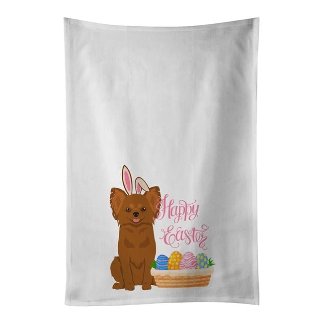 Longhaired Red Chihuahua Easter White Kitchen Towel Set of 2 Dish Towels 19 in x 28 in