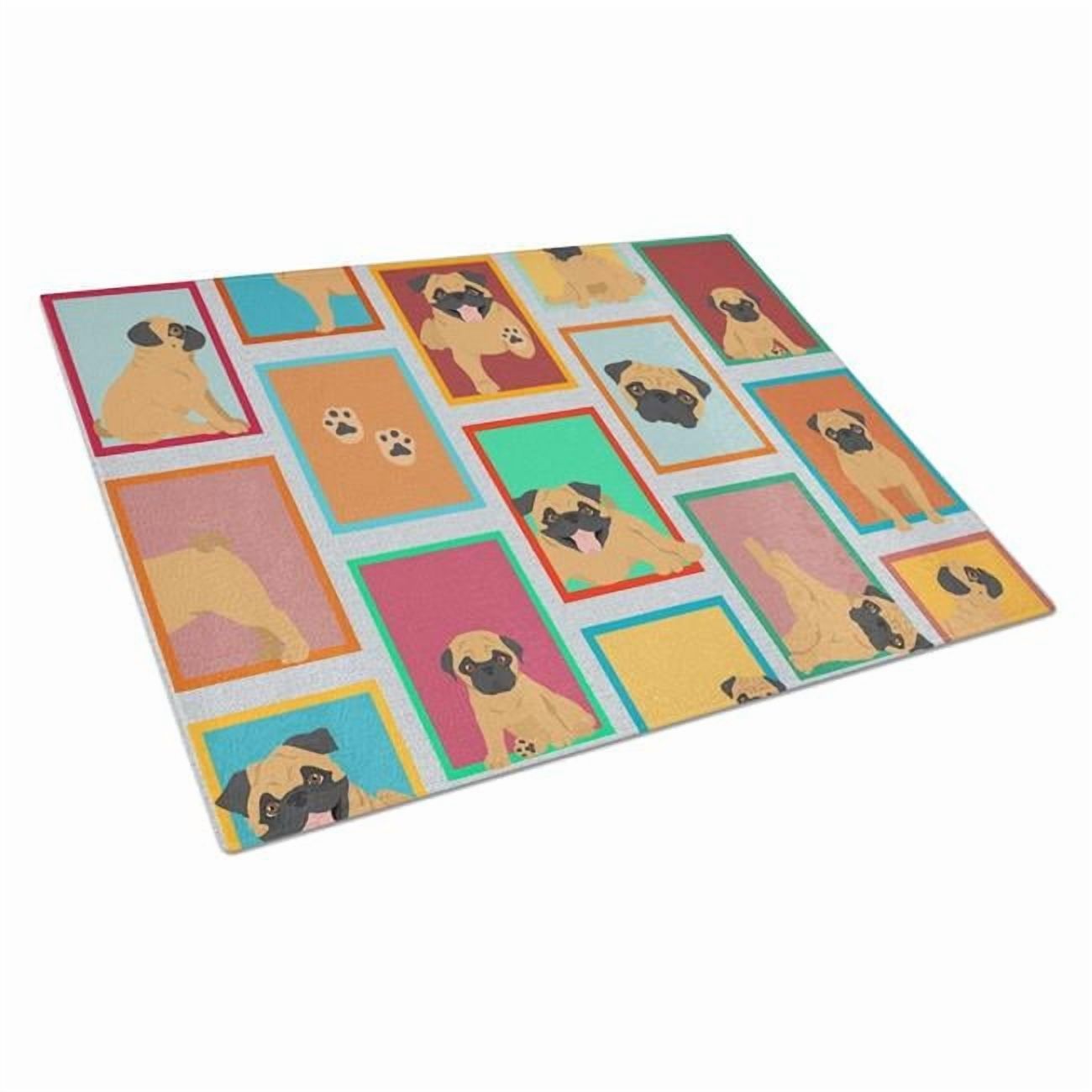 Lots of Apricot Pug Glass Cutting Board Large 12 in x 15 in