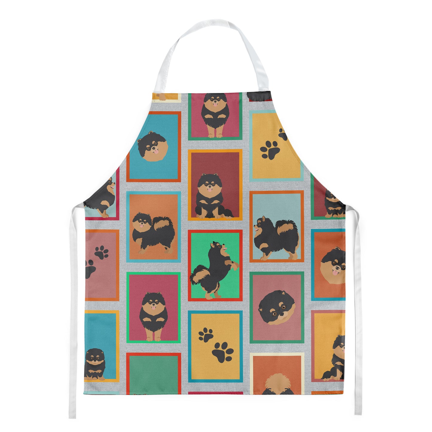 Lots of Black and Tan Pomeranian Apron 27 in x 30 in