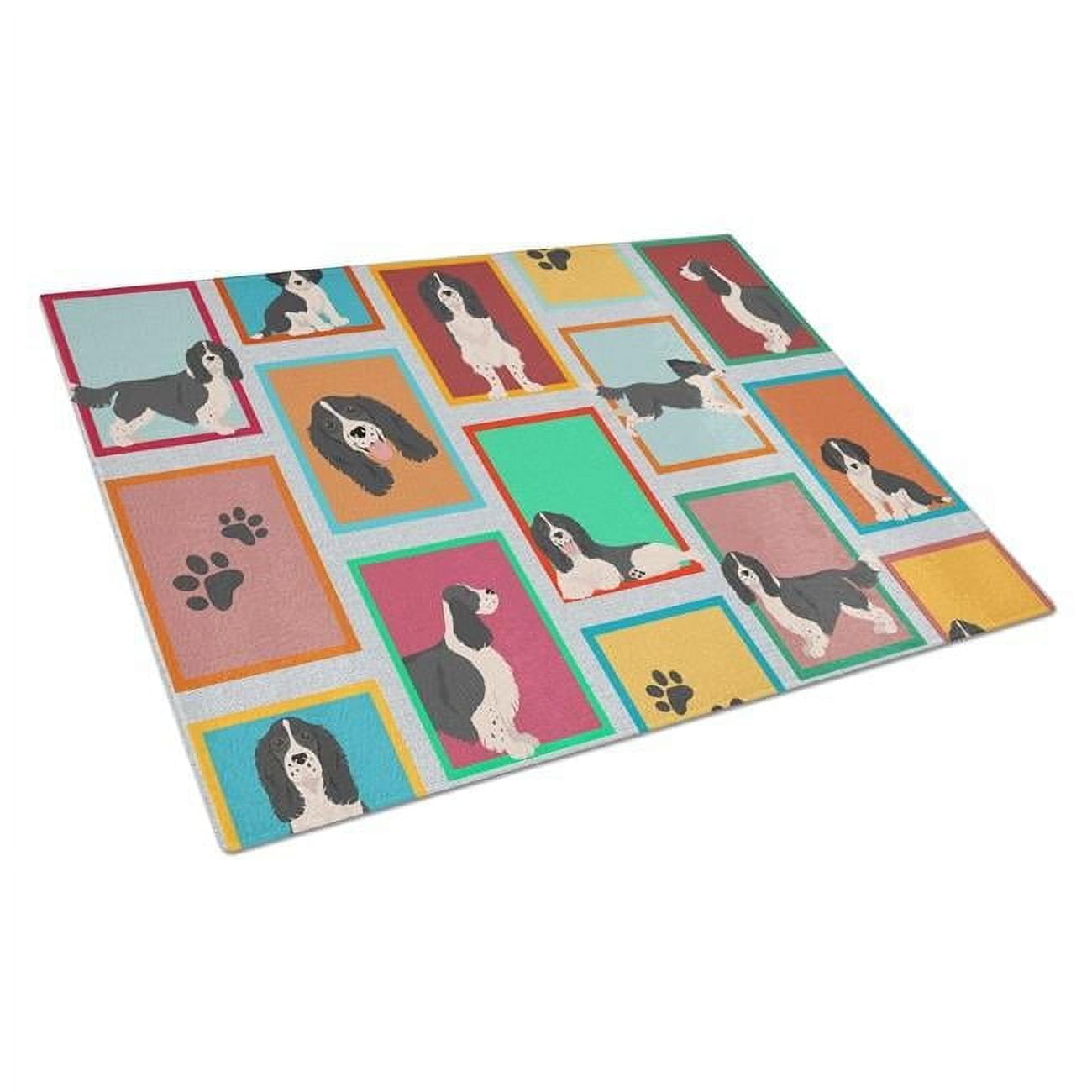 Lots of Black and White English Springer Spaniel Glass Cutting Board Large 12 in x 15 in
