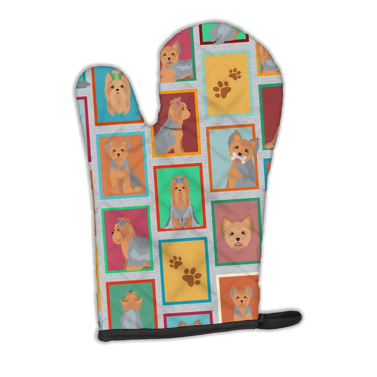 Lots of Blue and Tan Yorkie Oven Mitt 8.5 in x 12 in