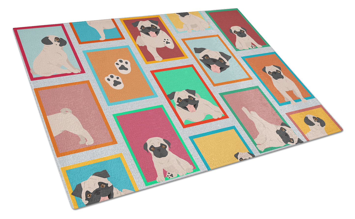 Lots of Fawn Pug Glass Cutting Board Large 12 in x 15 in