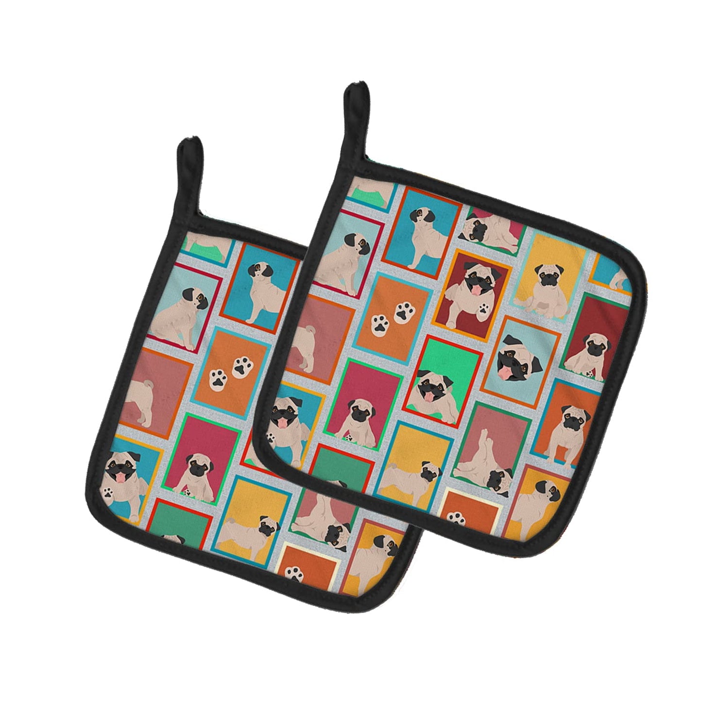 Lots of Fawn Pug Pair of Pot Holders 7.5 in x 7.5 in