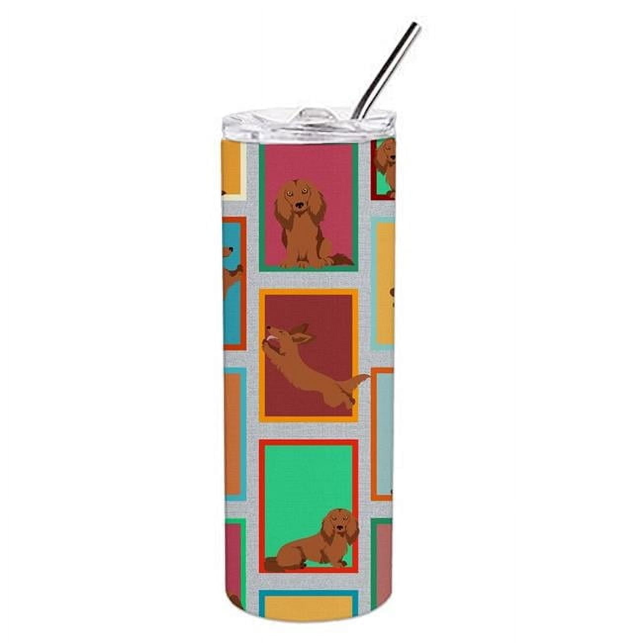 Lots of Longhaired Red Dachshund Stainless Steel 20 oz Skinny Tumbler 3 in x 8.25 in