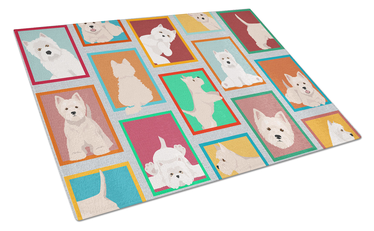 Lots of Westie Glass Cutting Board Large 12 in x 15 in