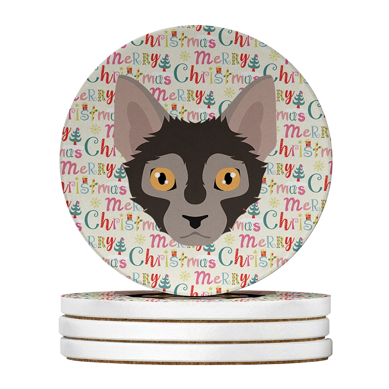 Lykoi Cat Christmas Large Sandstone Coasters Pack of 4 4 in x 4 in