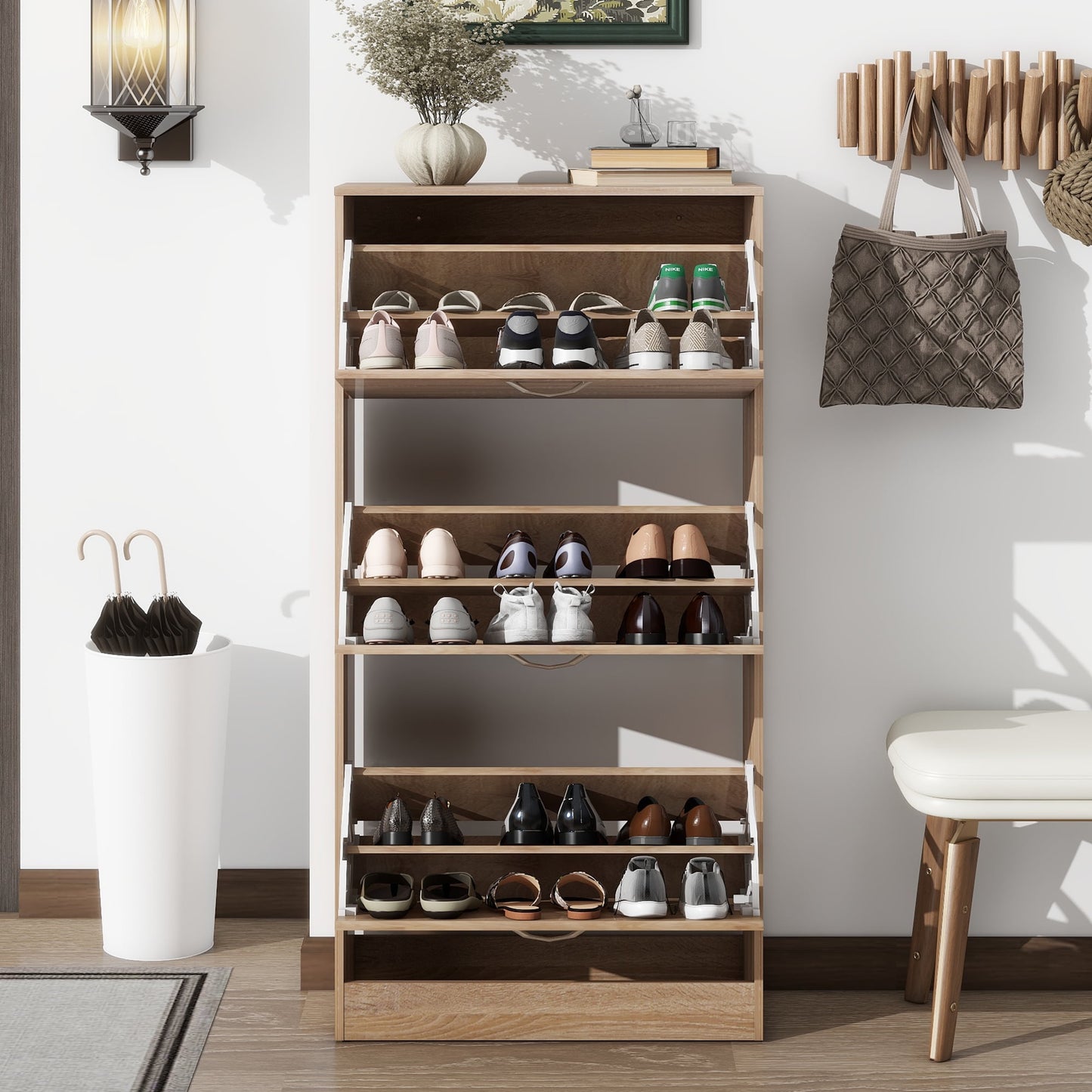 MAYEERTY 3-Drawer Shoe Storage Cabinet, 3-Tier Wood Shoe Rack Organizer for Entryway