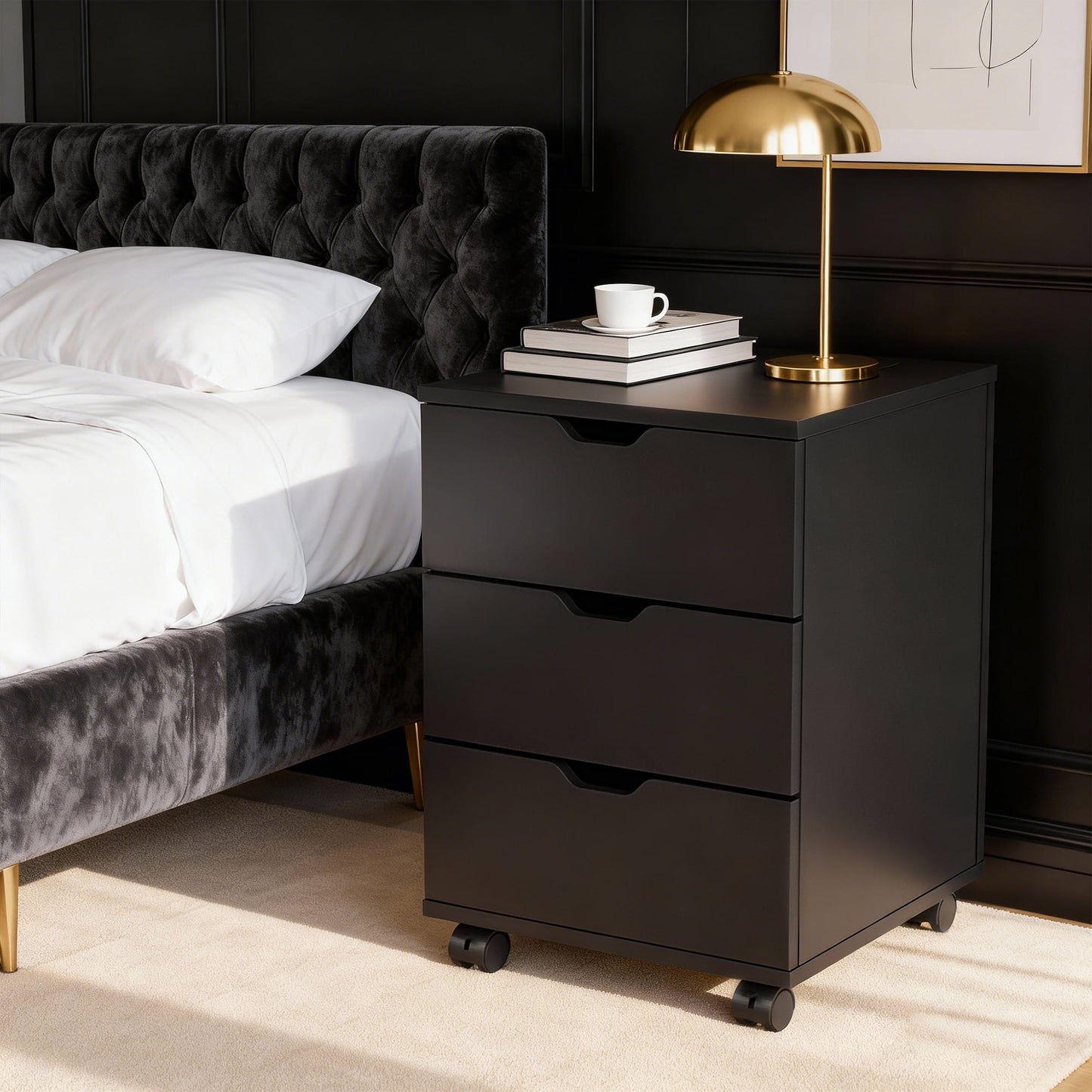 MAYEERTY 16*22"Black 3-Drawer Vertical Wood File Cabinet with Casters for Home Office, Fully Assembled