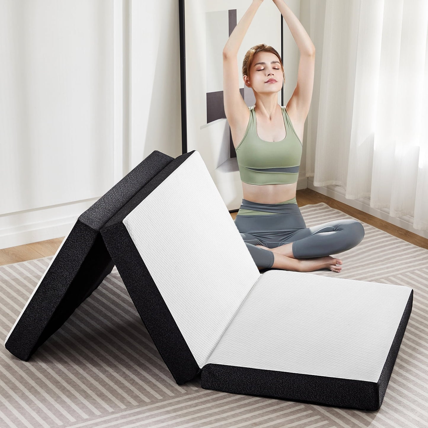 MAYEERTY Colchón de Memory Foam Plegable de 3 Pulgadas Tamaño Full, Colchón Portátil, Fondo Antideslizante, Blanco