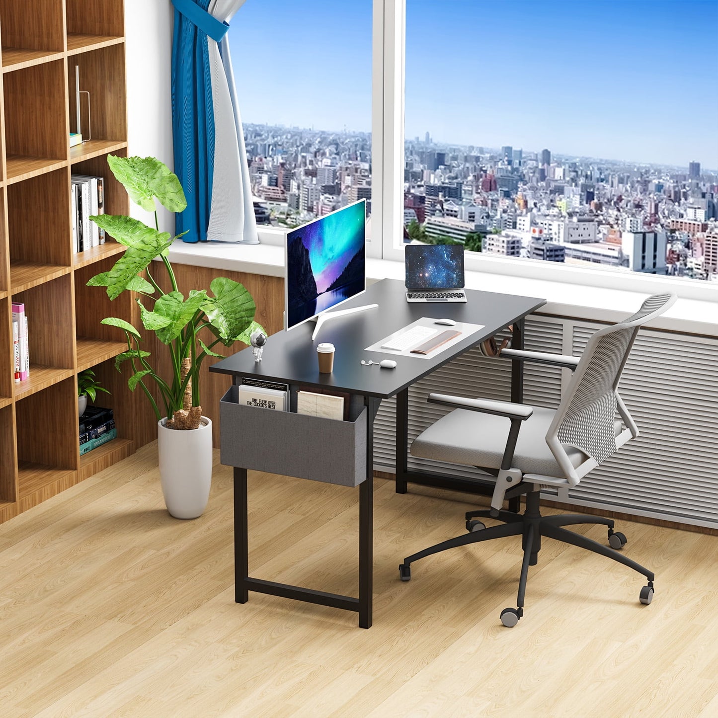 MAYEERTY 47in Computer Desk with Storage, Modern Writing Desk with Fabric Drawers for Home Office, Rustic