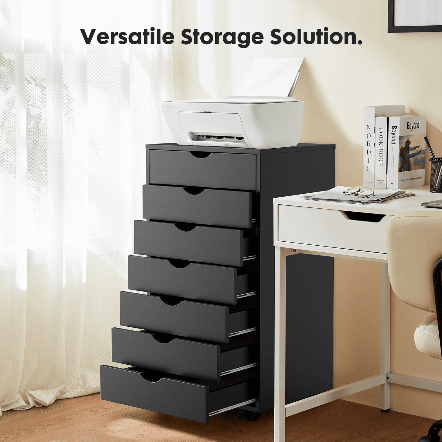 MAYEERTY 7-Drawer Mobile File Cabinet, Storage Cabinet Dressers with Wheels Mobile Organizer Drawers for Office, Bedroom, Home
