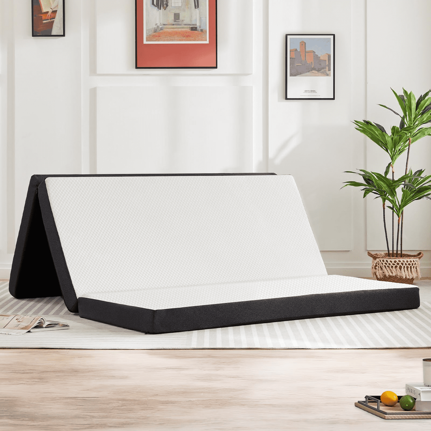 MAYEERTY 3" Tri-Fold Memory Foam Mattress Portable Foldable Non-Slip Floor Bed for Camping & Guest Use, Twin XL
