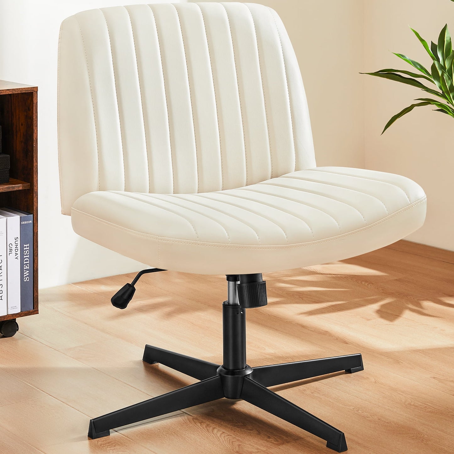 MAYEERTY Armless Criss Cross Chair Office Chair Vanity Chair for Bedroom Office,Cream