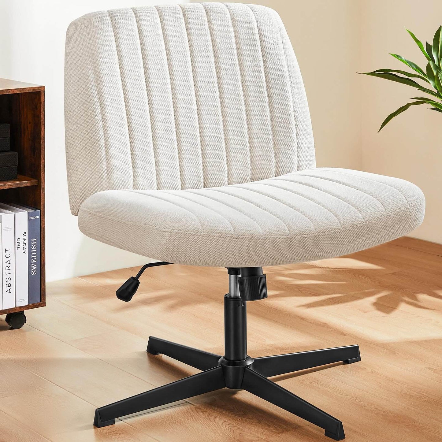 MAYEERTY Armless Criss Cross Chair Office Chair Vanity Chair for Bedroom Office,White