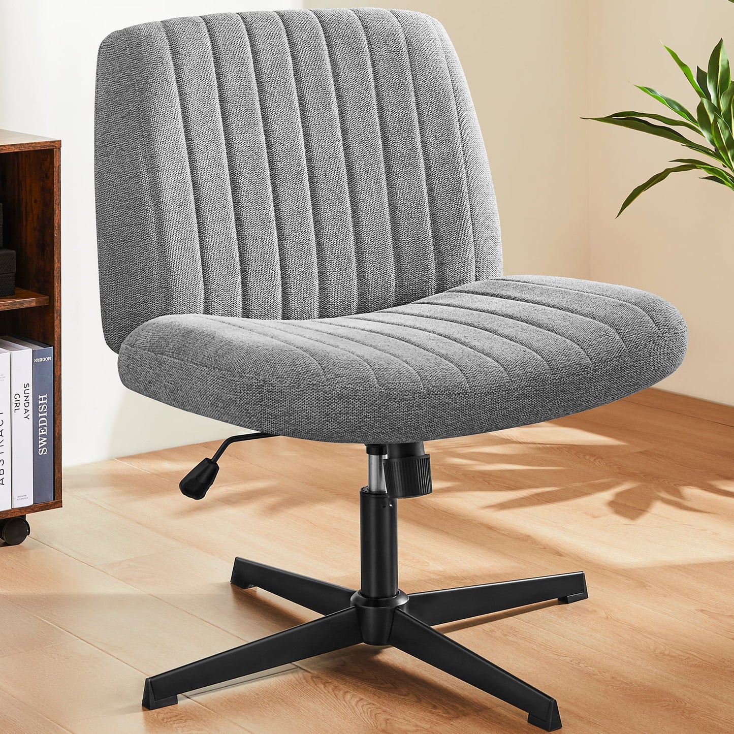 MAYEERTY Armless Criss Cross Chair Office Chair Vanity Chair for Home Office,Gray