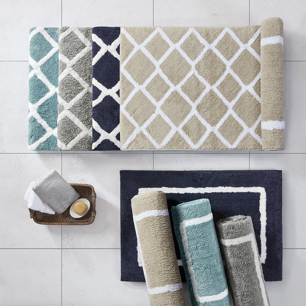 MAYEERTY Bathroom Rug, Reversible High Pile Tufted Microfiber Bath Mat, Aqua, 24"W x 60"L