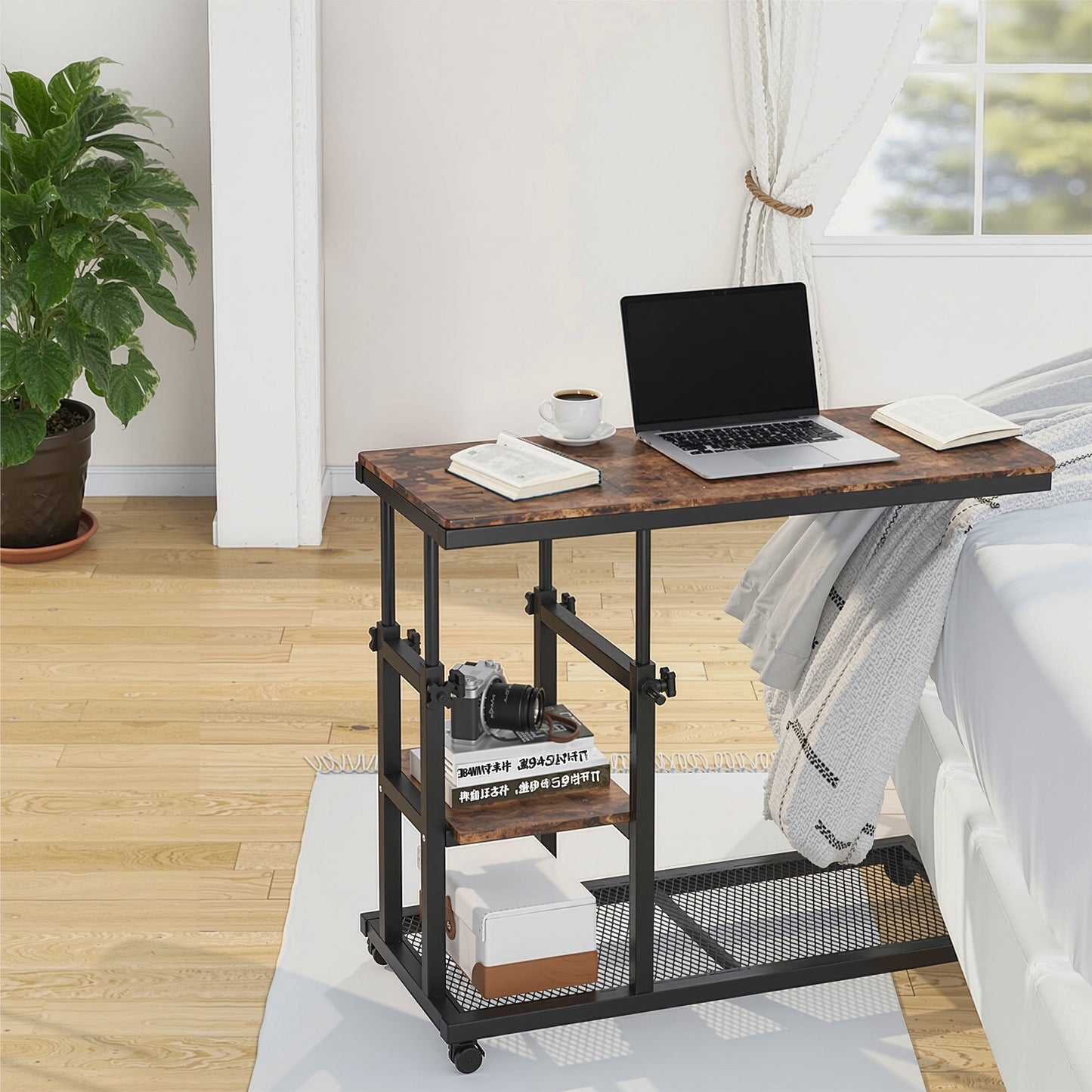 MAYEERTY Mobile C End Table, 26"-34.5" Height Adjustable Couch Snack Table