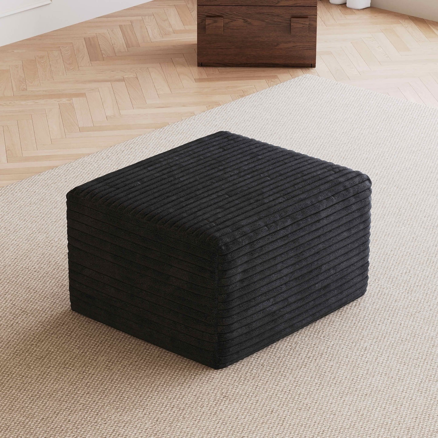 MAYEERTY Plush Corduroy Sofa Ottoman, No Assembly Required, Black