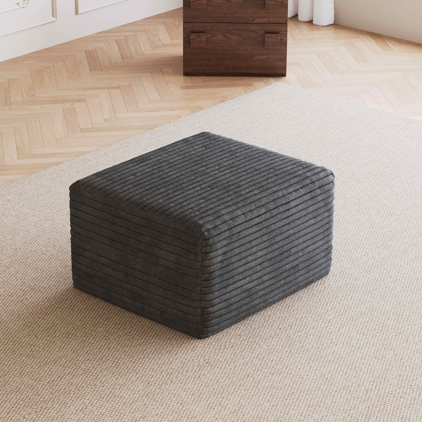 MAYEERTY Plush Corduroy Sofa Ottoman, No Assembly Required, Dark Gray