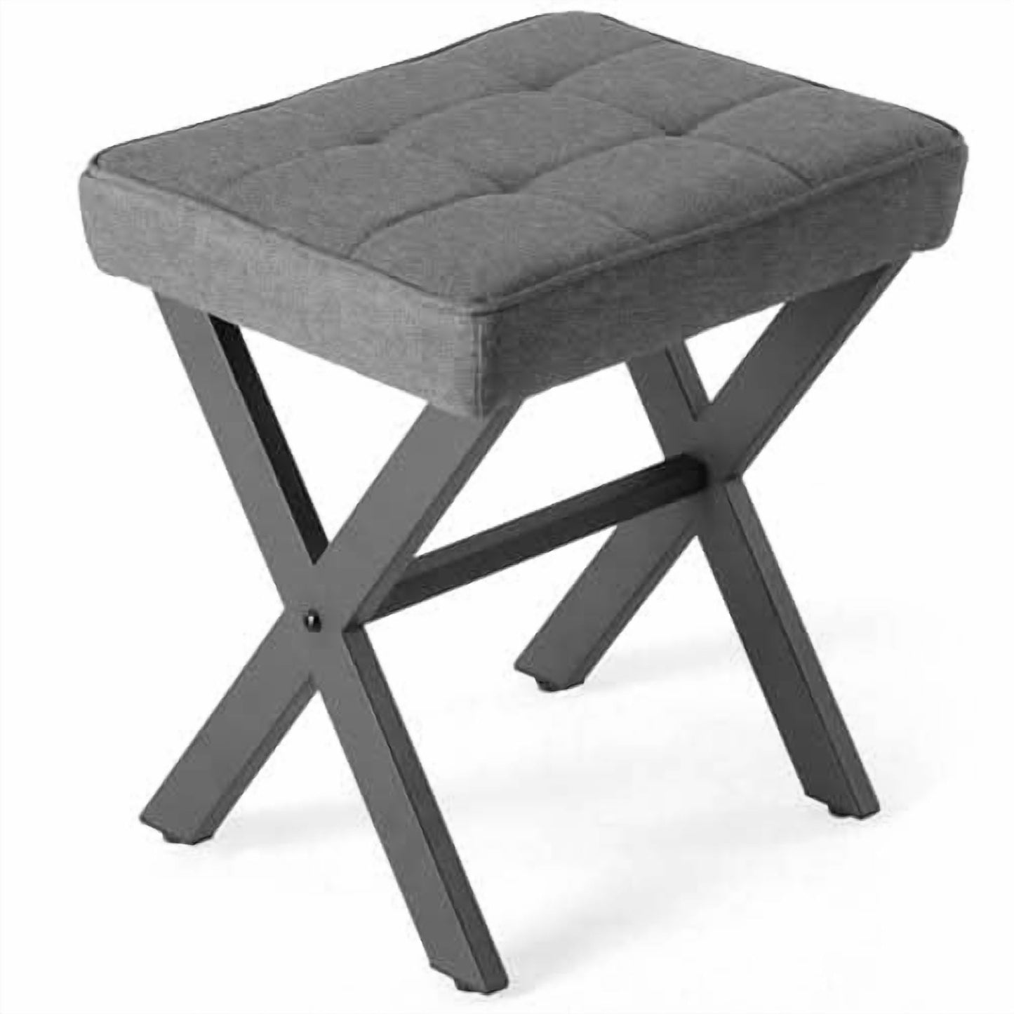 MAYEERTY Square Linen Stool Small Ottoman Chair Metal X Legs Soft Cushion Seat