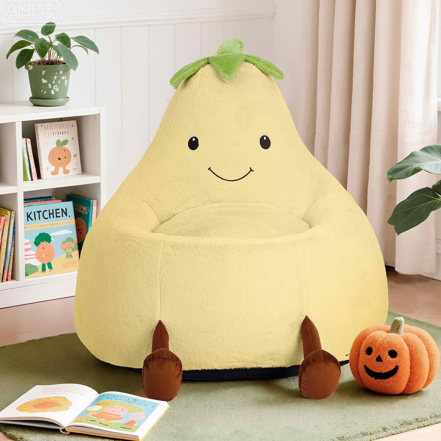 MAYEERTY Silla Puff para Niños con Funda de Piel de Conejo Artificial, Sofá para Adolescentes y Niños Pequeños