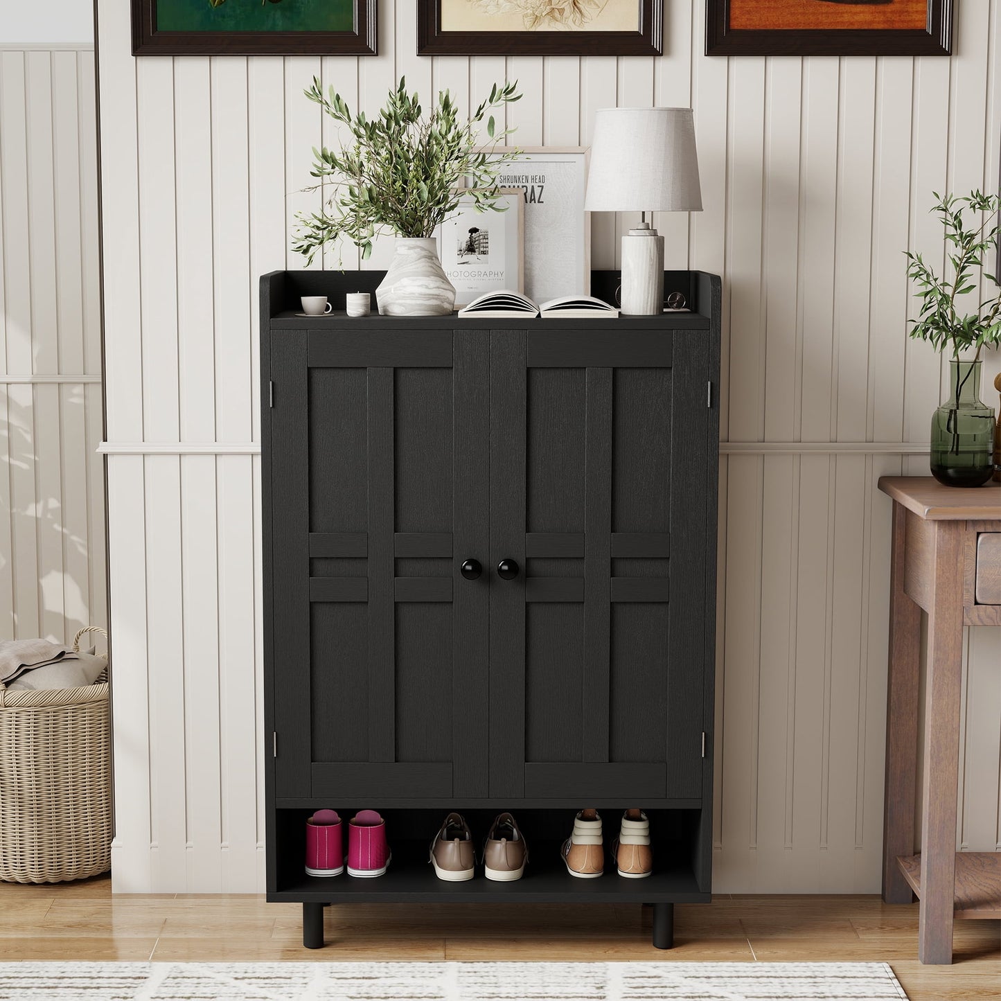 MOONMISS 5-Tier Adjustable Shelves Shoe Cabinet with Doors,Freestanding Shoe Storage Organizer,Shoe Rack for Entryway,Hallway,Closet