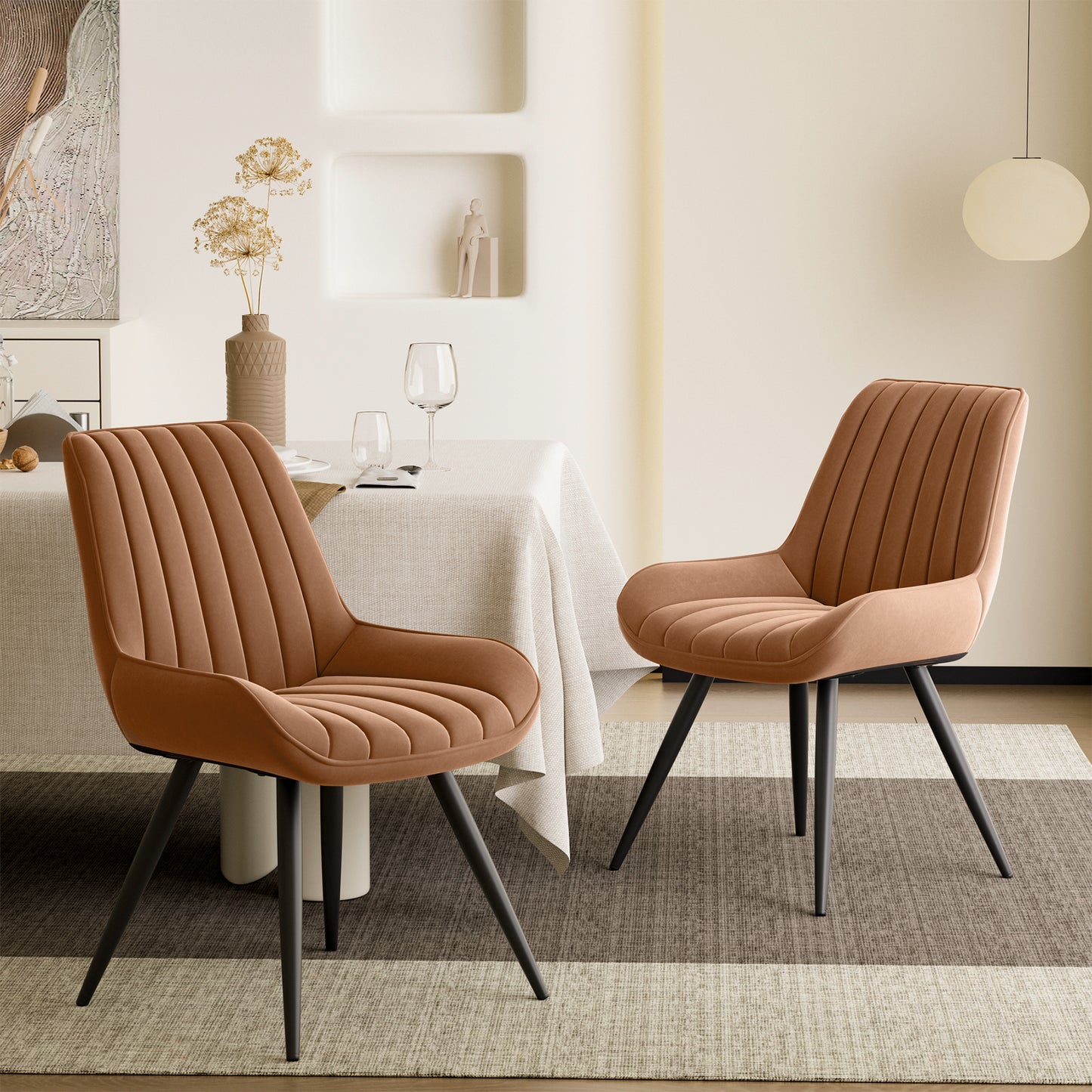 MOONMISS Modern Upholstered Dining Chairs Set of 2, Comfy Kitchen Side Chairs with Thick Cushions & Metal Legs,Brown