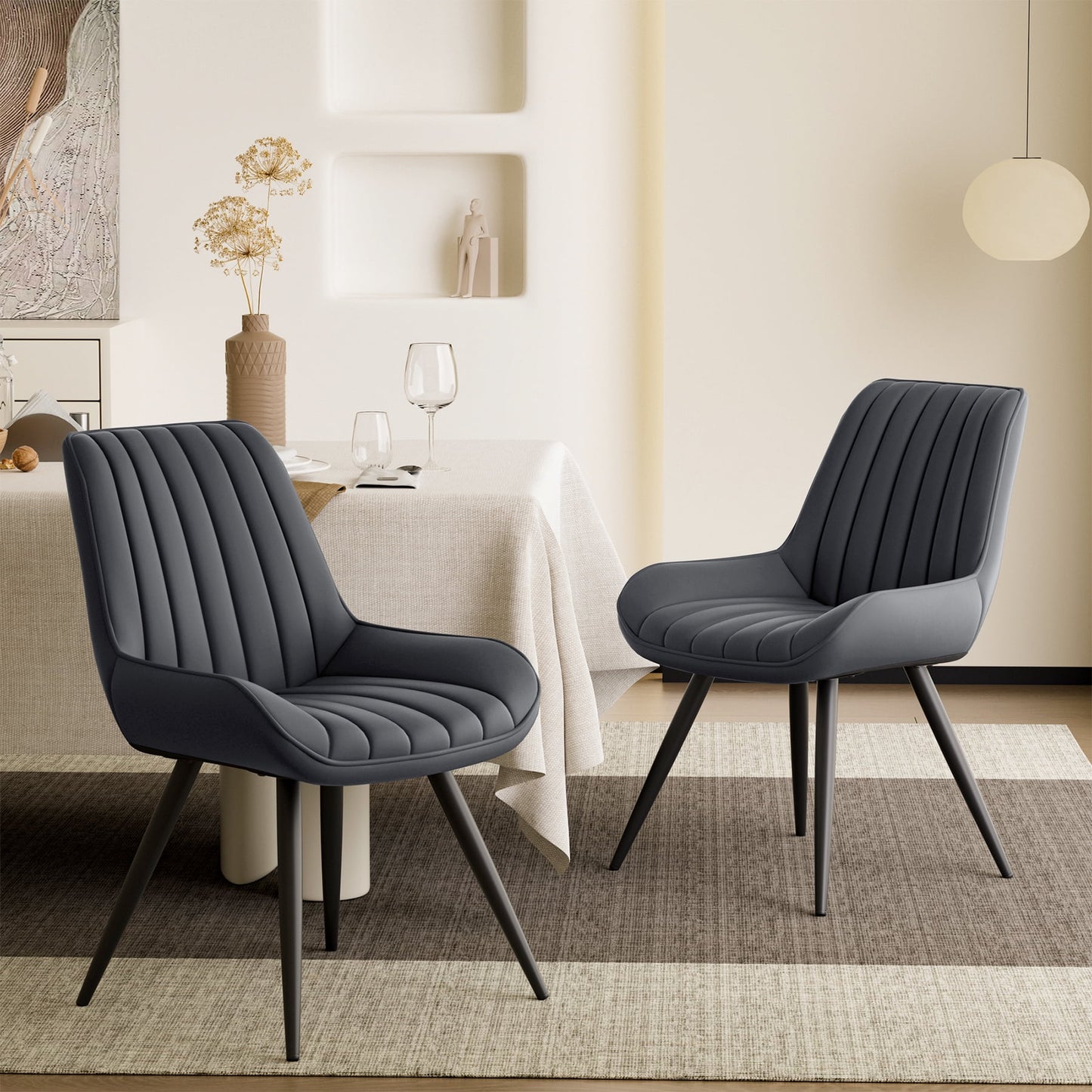 MOONMISS Juego de 2 Sillas de Comedor Modernas Tapizadas, Sillas Laterales de Cocina Cómodas con Cojines Gruesos y Patas de Metal, Gris Oscuro