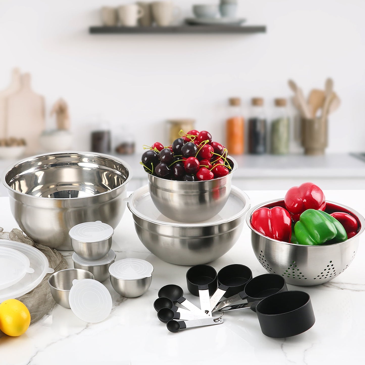 Mixing Bowls With Lids Set, 23PCS Mixing Bowls Set, Stainless Steel Kitchen Nesting Metal Bowl, 1.5, 3, 5 quart, Measuring Cups for Prepping Cooking Serving