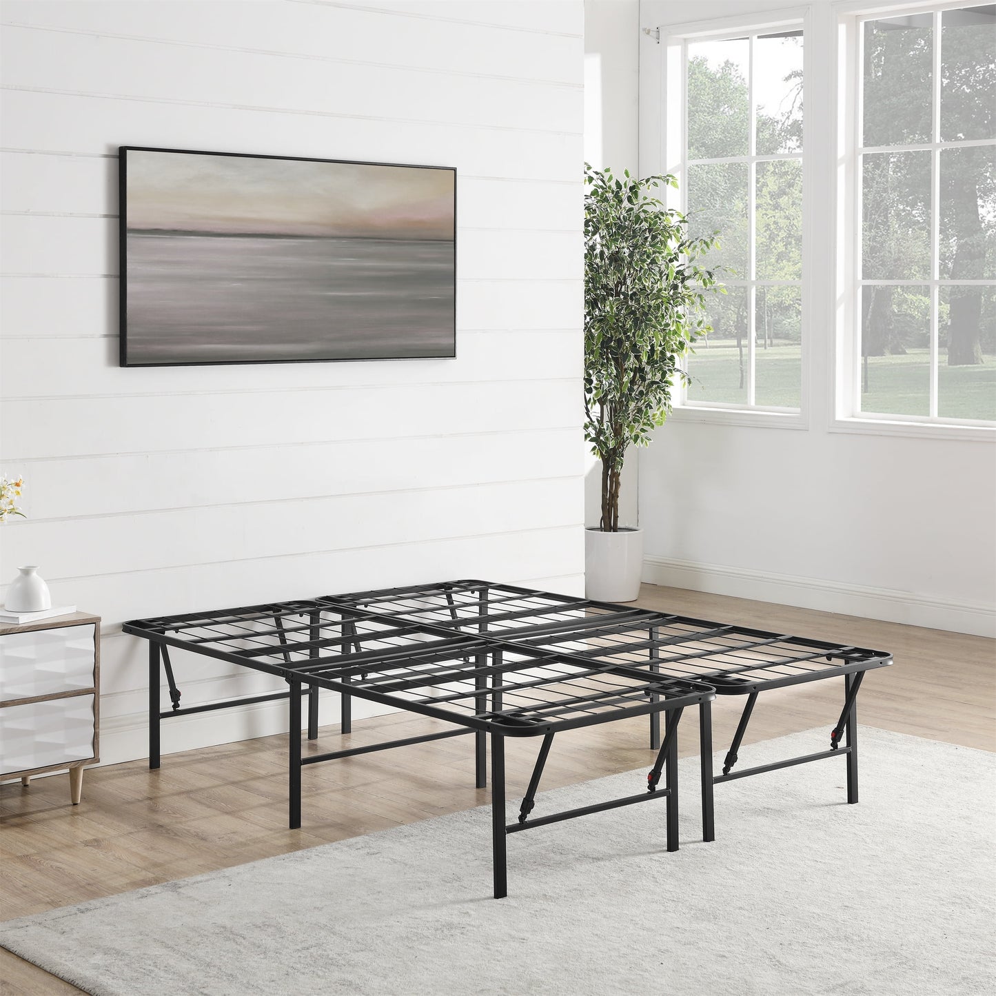 Mainstays Full 18" High Profile Foldable Steel Platform Bed Frame with Storage Space Under Frame, No Box Spring Required, Black
