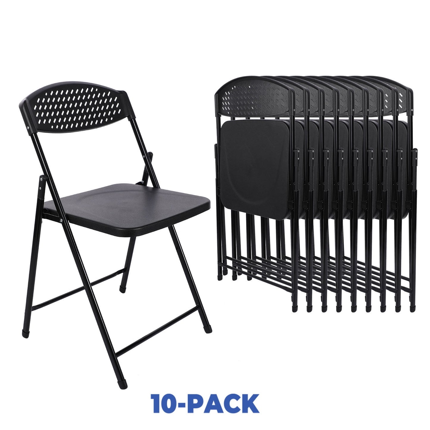 Mainstays Resin Light-Weight Folding Chairs, Black (Set of 10)