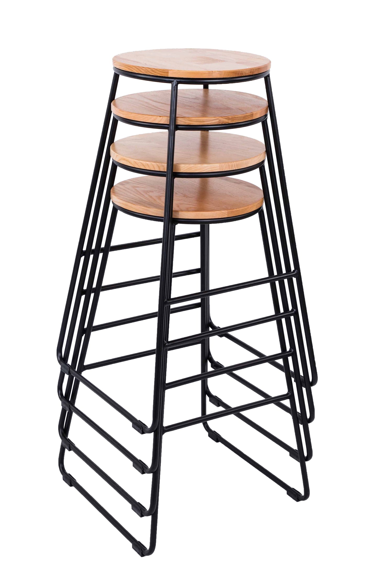Mainstays 28"H Backless Stool Black Metal Base with Natural Wood Seat - Set of 4