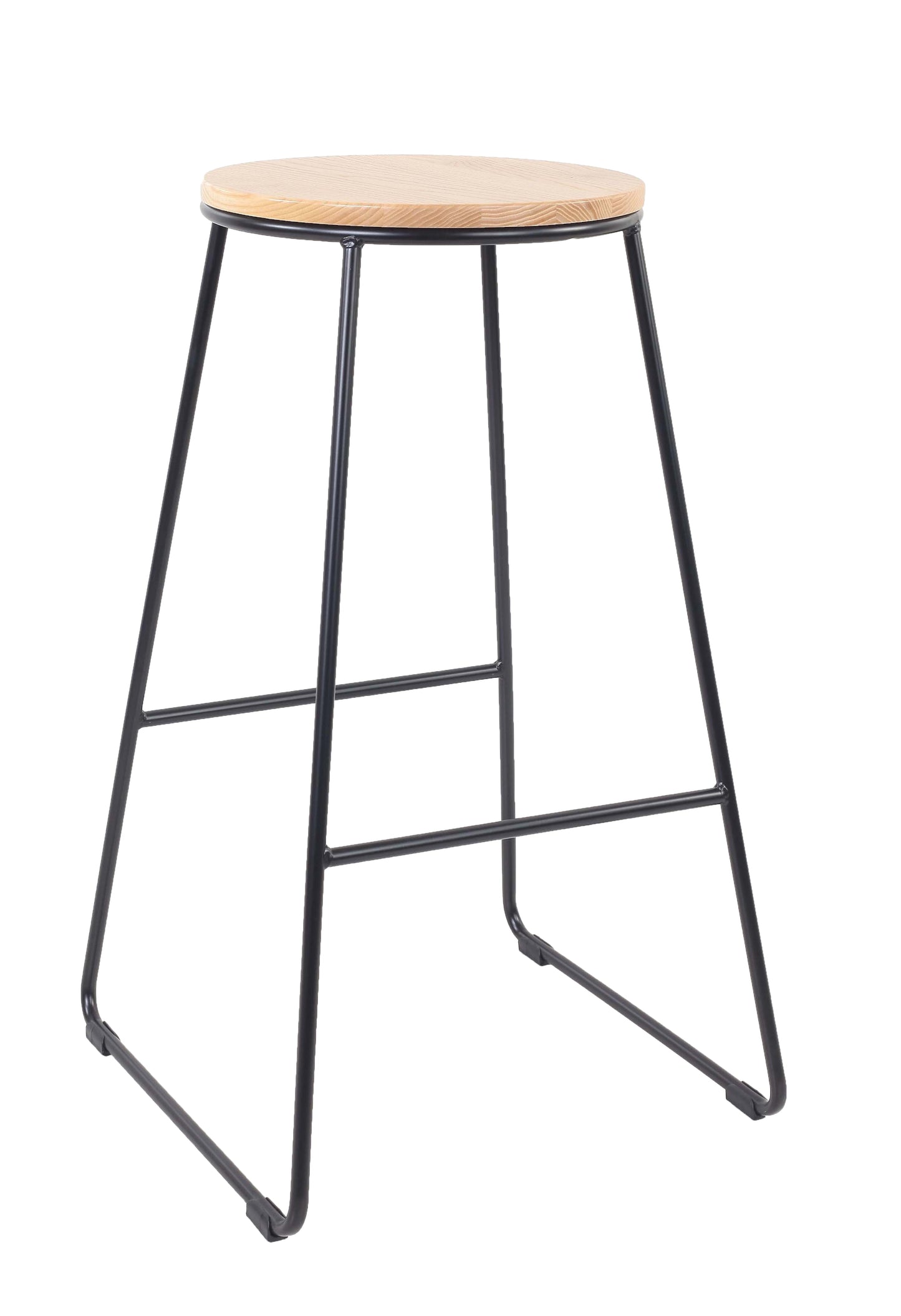 Mainstays 28"H Backless Stool Black Metal Base with Natural Wood Seat