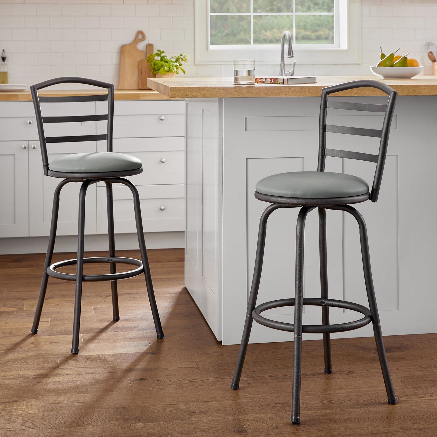 Mainstays 3 Pack Adjustable 24" or 29" Barstool, Black Metal and Camel Faux Leather Seat