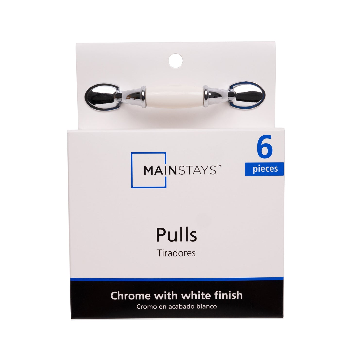 Mainstays 3-Inch Center-to-Center Classic Cabinet Pull, Chrome and White, 6 Pack