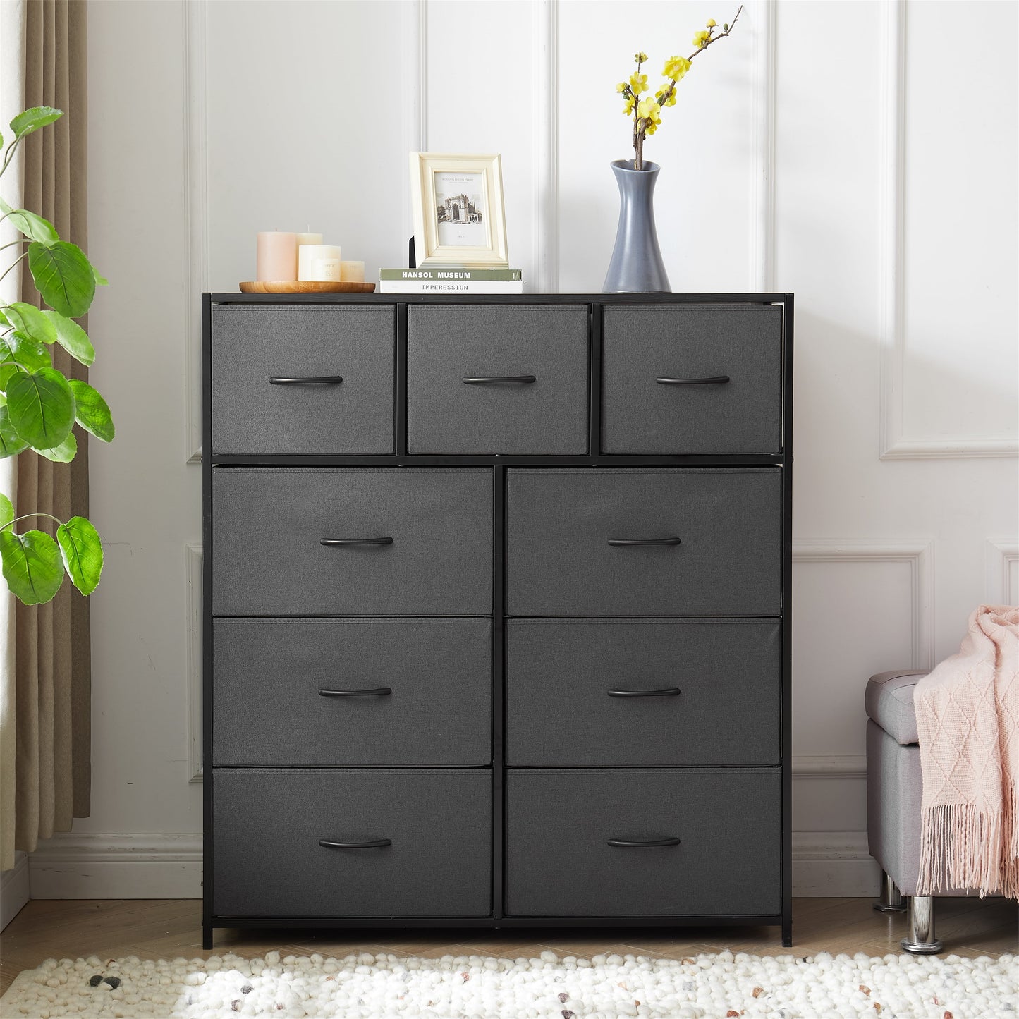 Mainstays 9 Drawer Fabric Dresser for Bedroom 40" Wide x 45" Tall, Grey