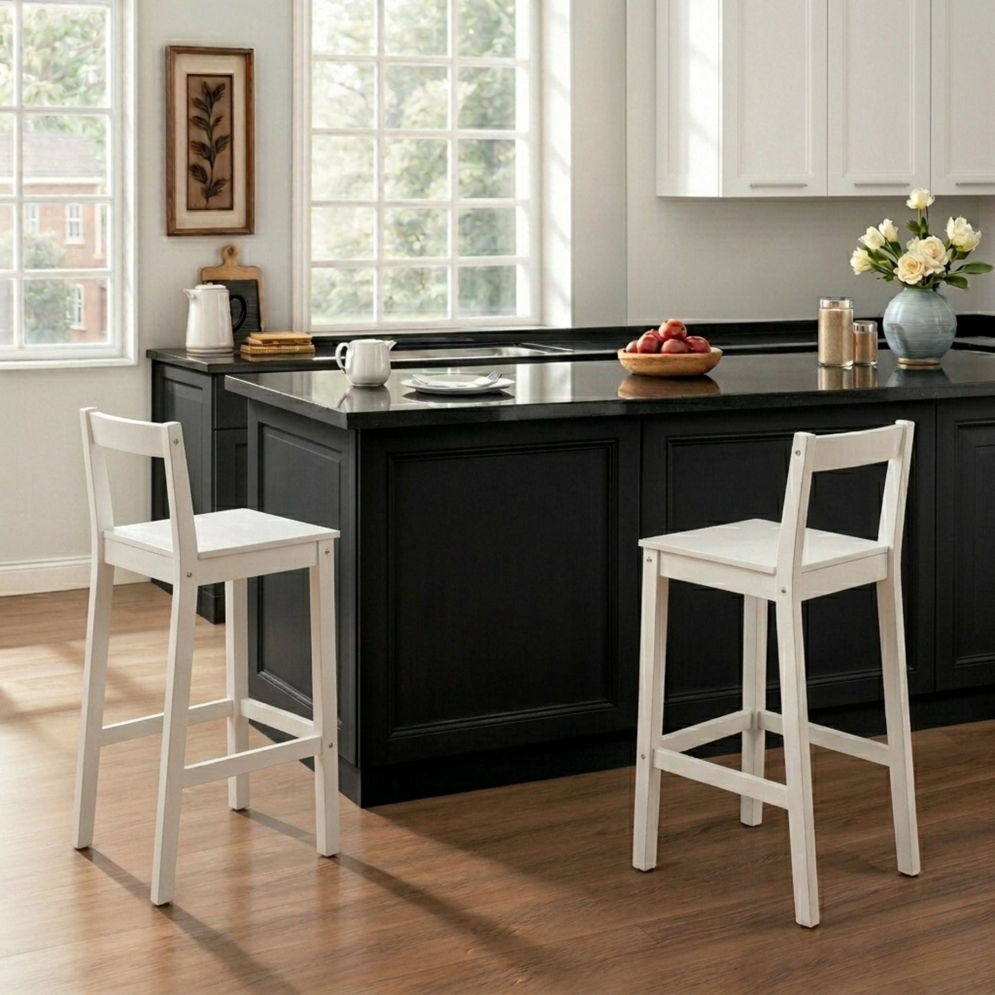 Mainstays Counter Height Wood Bar Stools with Back, Set of 2, White