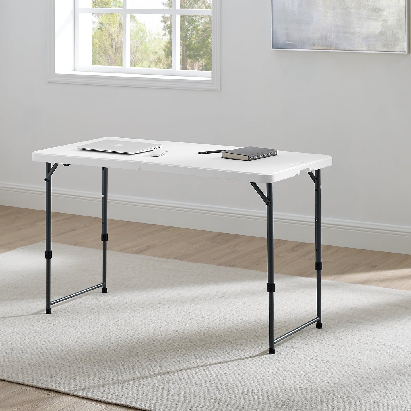 Mainstays 4' Adjustable Height Centerfold Folding Table, White